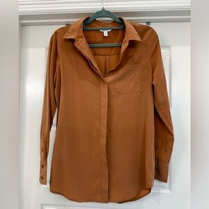 Nine West Terra-cotta Colored Button-Down Silk-like Shirt
